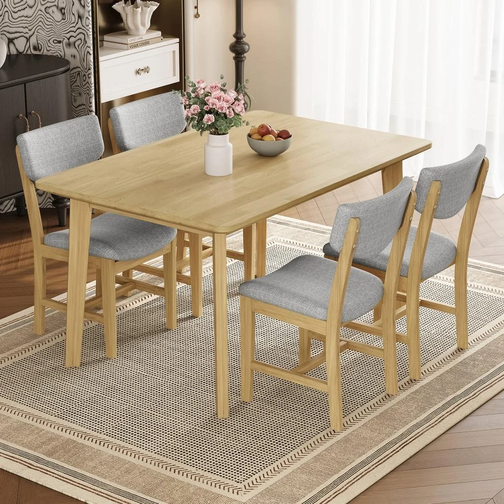Streamdale Furniture Streamdale Rustic 5-Piece Dining Set - Solid Wood Table + 4 Upholstered Chairs