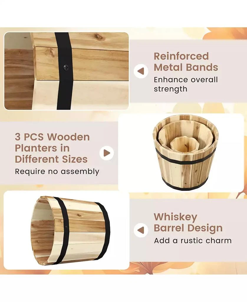 Gymax Outdoor Wooden Planter Box Set of 3 w/ Drainage Holes for Flower Herb Shrub 5