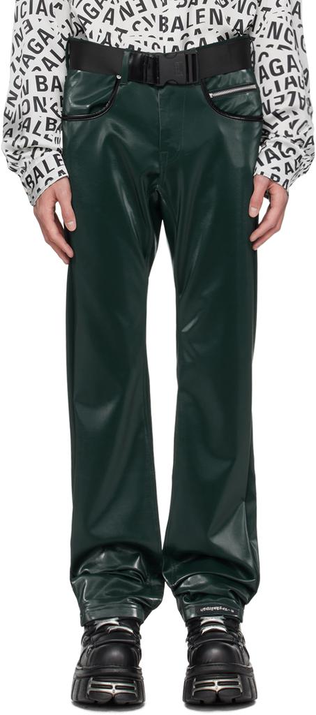 99%IS- Green 'ATT1%TUDE' Always Glossy Faux-Leather Trousers