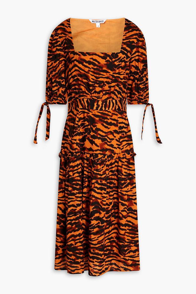 Walter Baker Yosline gathered tiger-jacquard midi dress