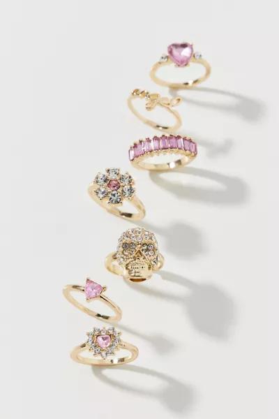 Urban Outfitters Pink Gem Gold Ring Set