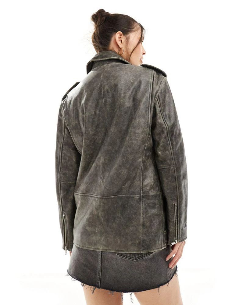 ASOS ASOS DESIGN washed distressed leather biker jacket  in black 3
