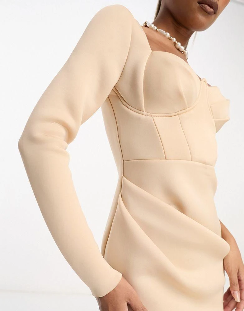 ASOS ASOS DESIGN one shoulder corset midi pencil dress in stone 4