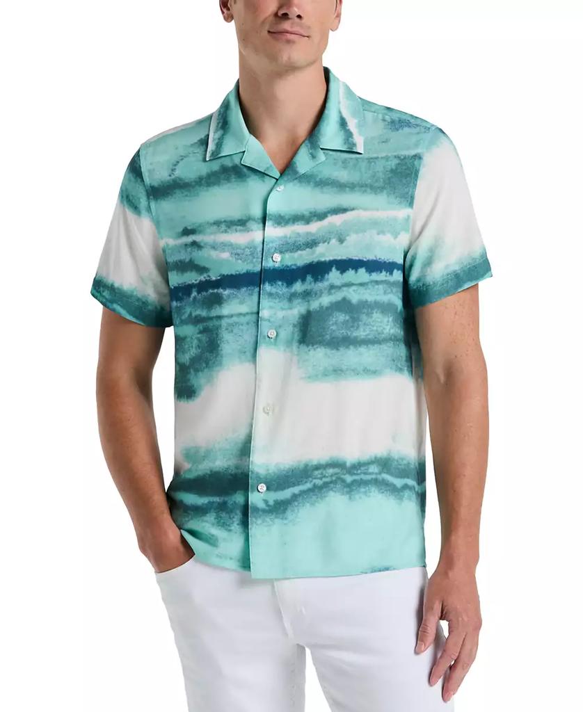 Perry Ellis Men's Short Sleeve Wave Print Button-Front Camp Shirt