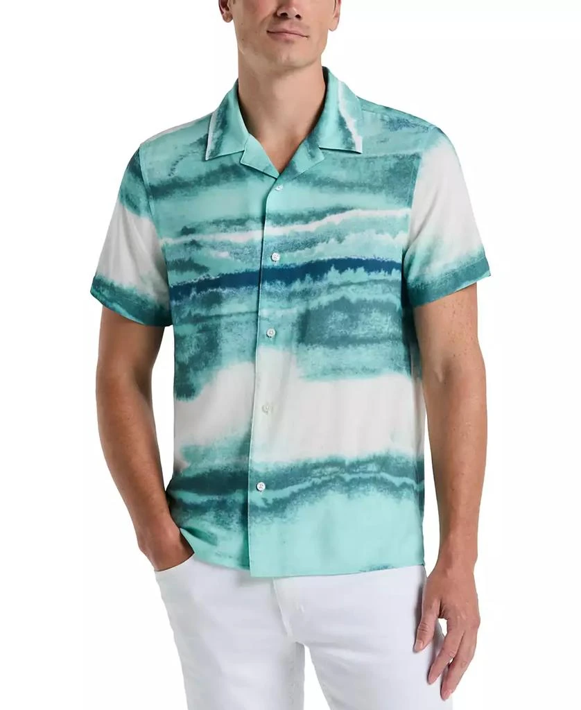 Perry Ellis Men's Short Sleeve Wave Print Button-Front Camp Shirt 1
