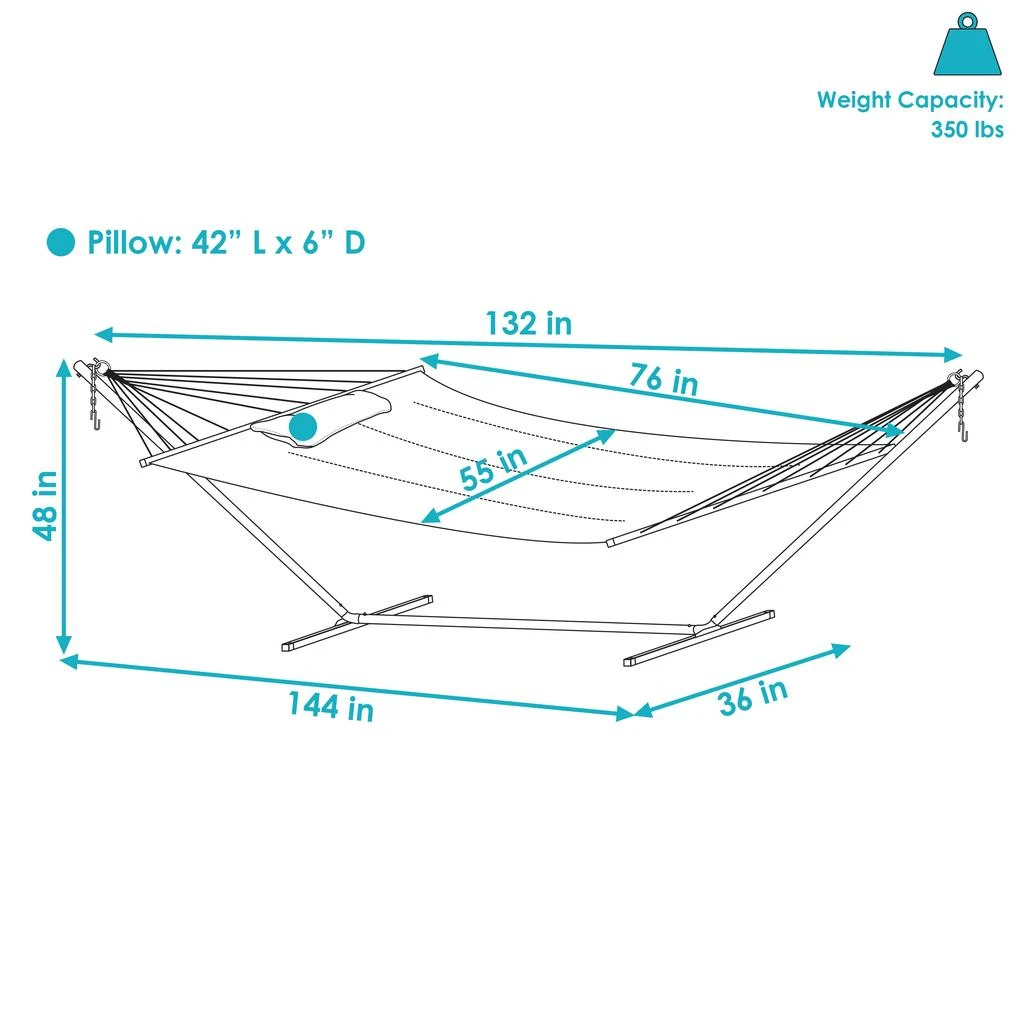 Sunnydaze 2-Person Outdoor Quilted Fabric Hammock with Spreader Bars with Freestanding Stand and Detachable Pillow - 350 lb Capacity - Tidal Wave 3