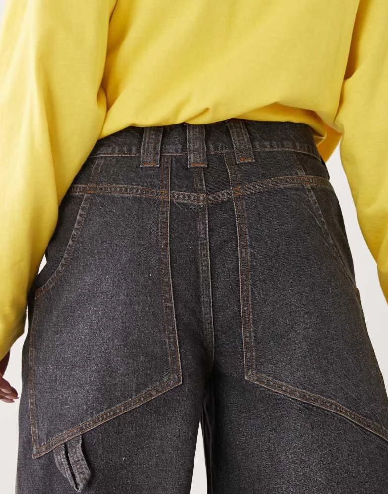COLLUSION COLLUSION baggy skater jorts in washed black - BLACK 5