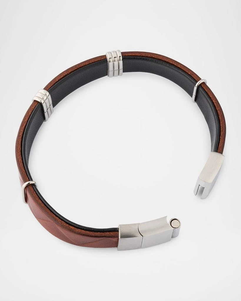LINK UP Men's Embossed Chevron Leather and Stainless Steel Bracelet 4