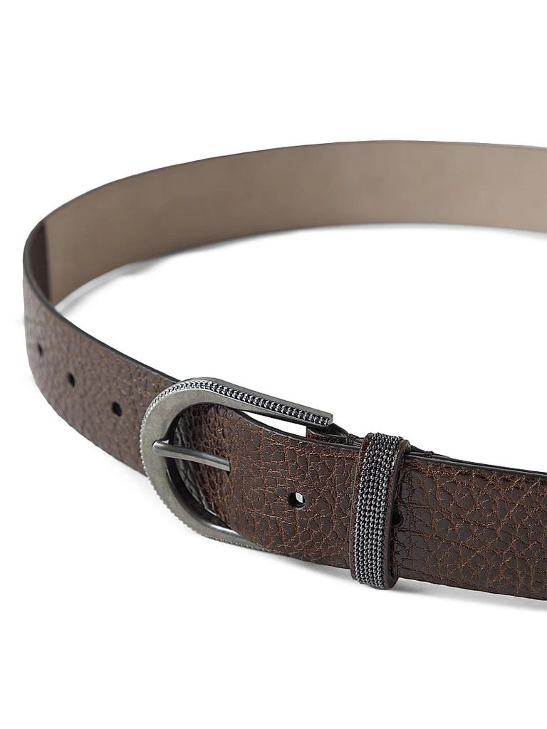 Brunello Cucinelli Glossy Hammered Calfskin Belt with Monili 4