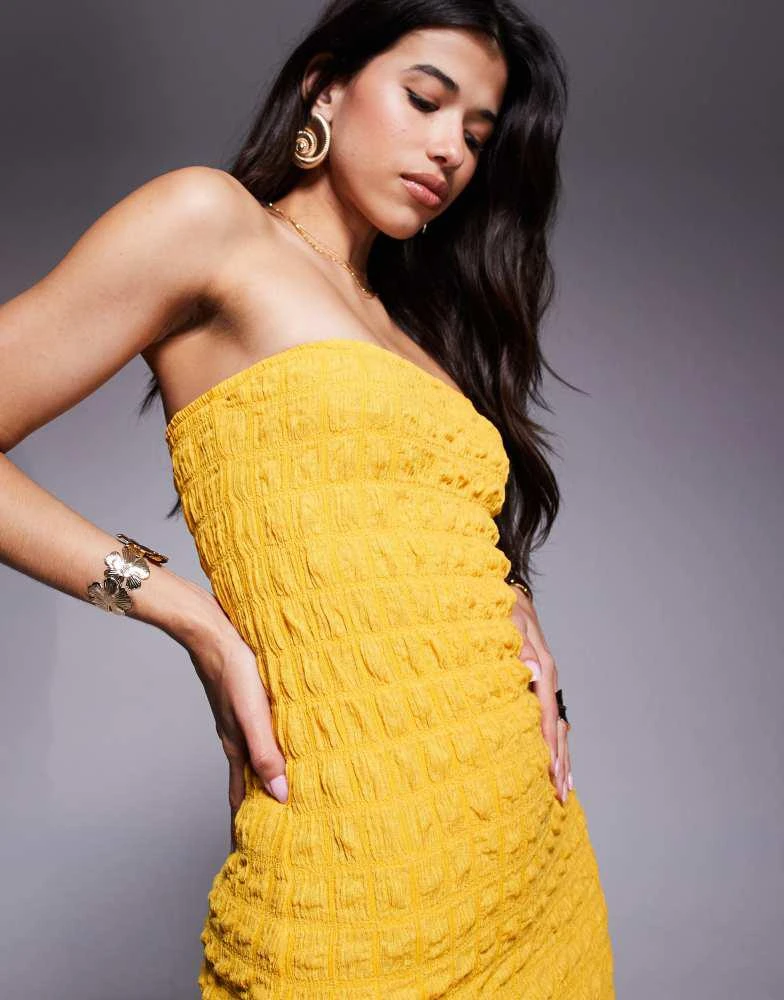 River Island River Island textured bandeau dress in yellow 2