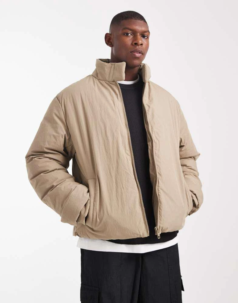 ASOS ASOS DESIGN puffer jacket with funnel neck in stone