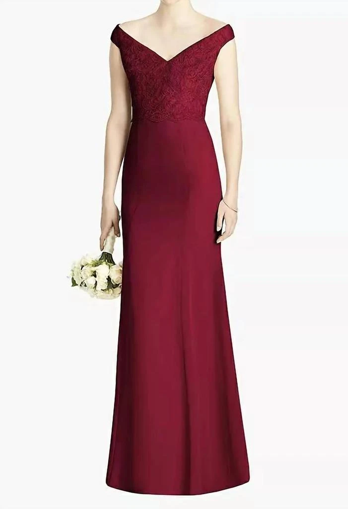 fitted lace wedding dress Fit and Flare Square Neckline Burgundy Prom Dress – misaislestyle main image 0