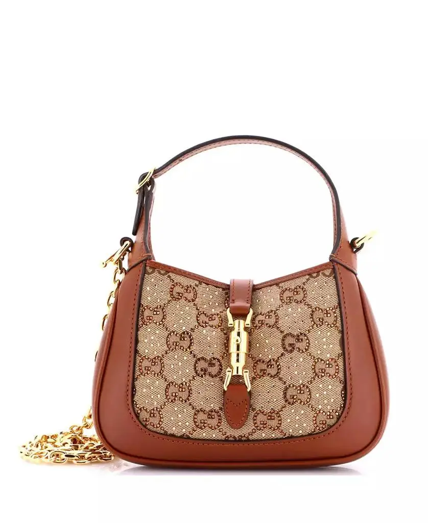 Pre-Owned Gucci Mini Jackie 1961 Chain Hobo Crystal Embellished GG Canvas