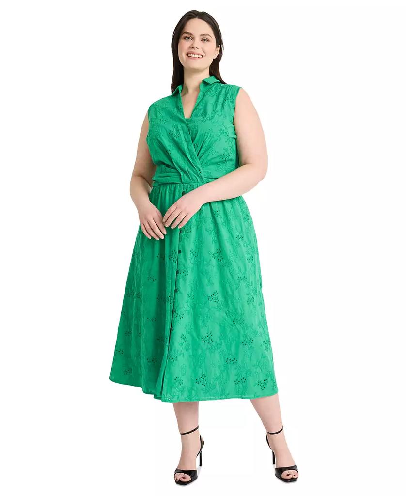 Maggy London Plus Size Eyelet Sleeveless Surplice Midi Dress