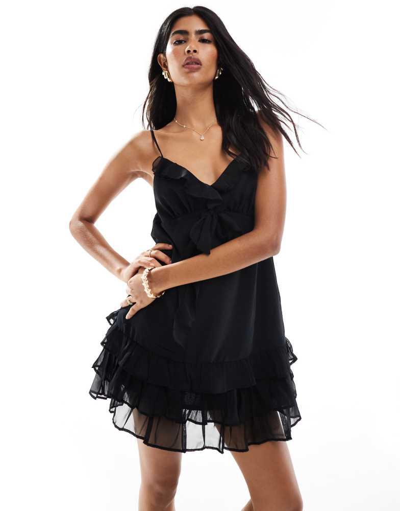 Miss Selfridge Miss Selfridge chiffon ruffle cami dress in black