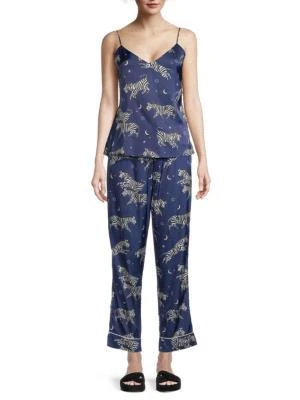 Averie Adah 2-Piece Zebra-Print Satin Camisole Pajama Set