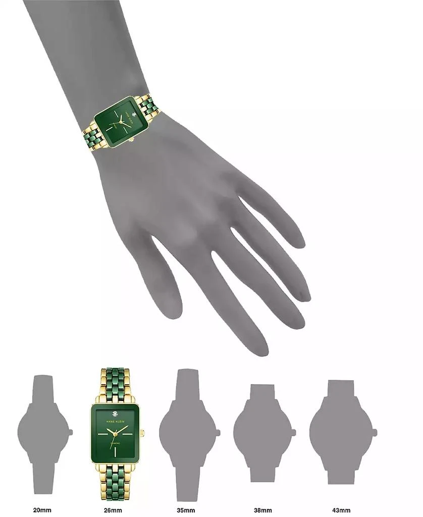 Anne Klein Women's Three-Hand Quartz Rectangular Gold-Tone Alloy with Green Ceramic Bracelet Watch, 26mm 4