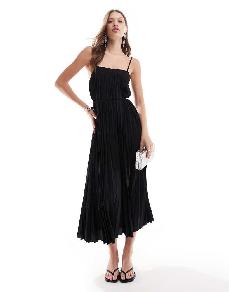 Mango Mango cami pleated midi dress in black BLACK L UK 12 Dresses Skirts BeyondStyle