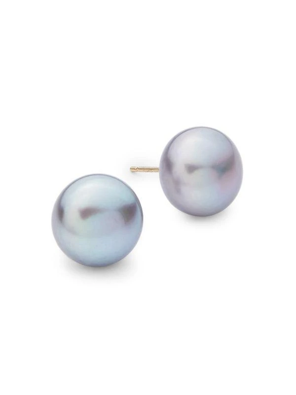 Effy 14K Yellow Gold & Grey Freshwater Button Pearl Stud Earrings 1