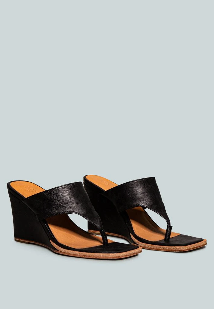 Rag & Co X ONASSIS Black Thong Wedge Sandals 1