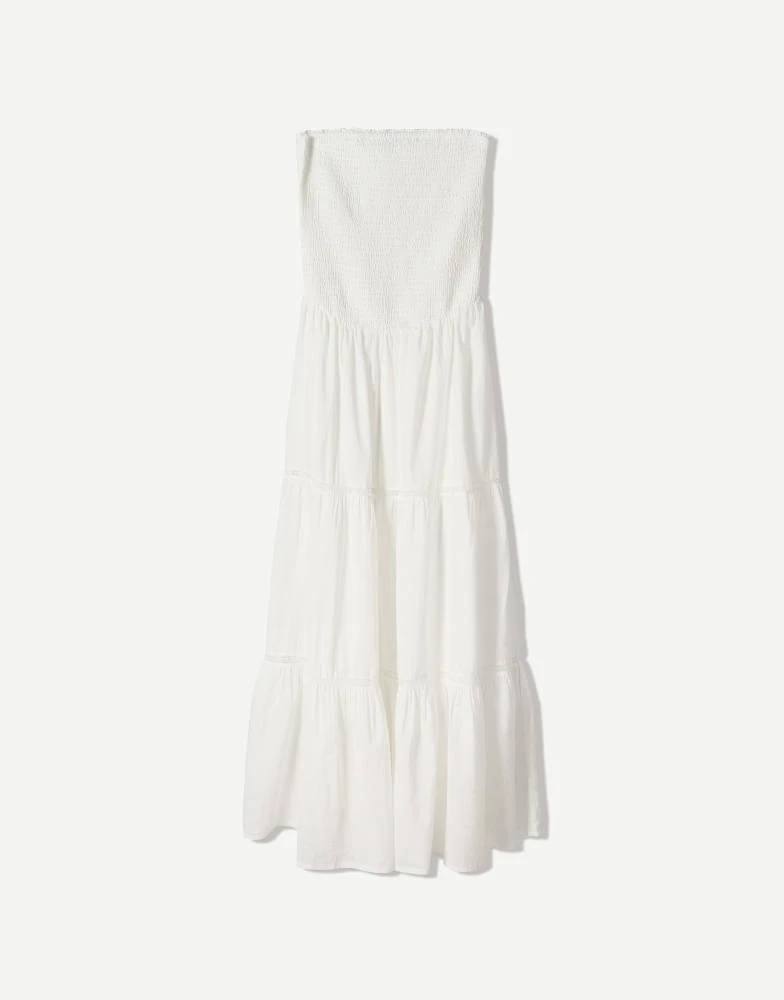 Bershka Bershka bandeau midi dress in white 4