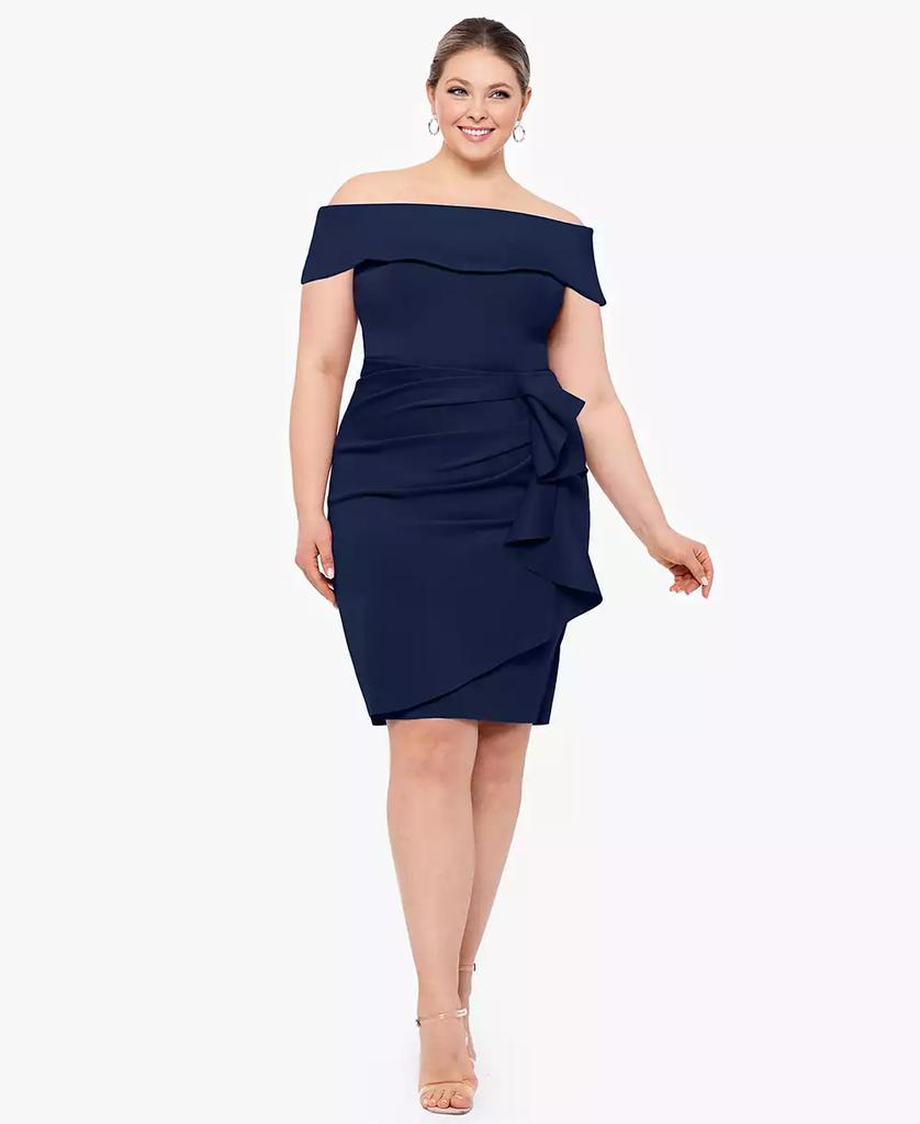 XSCAPE Plus Size Off-The-Shoulder Ruffled Dress