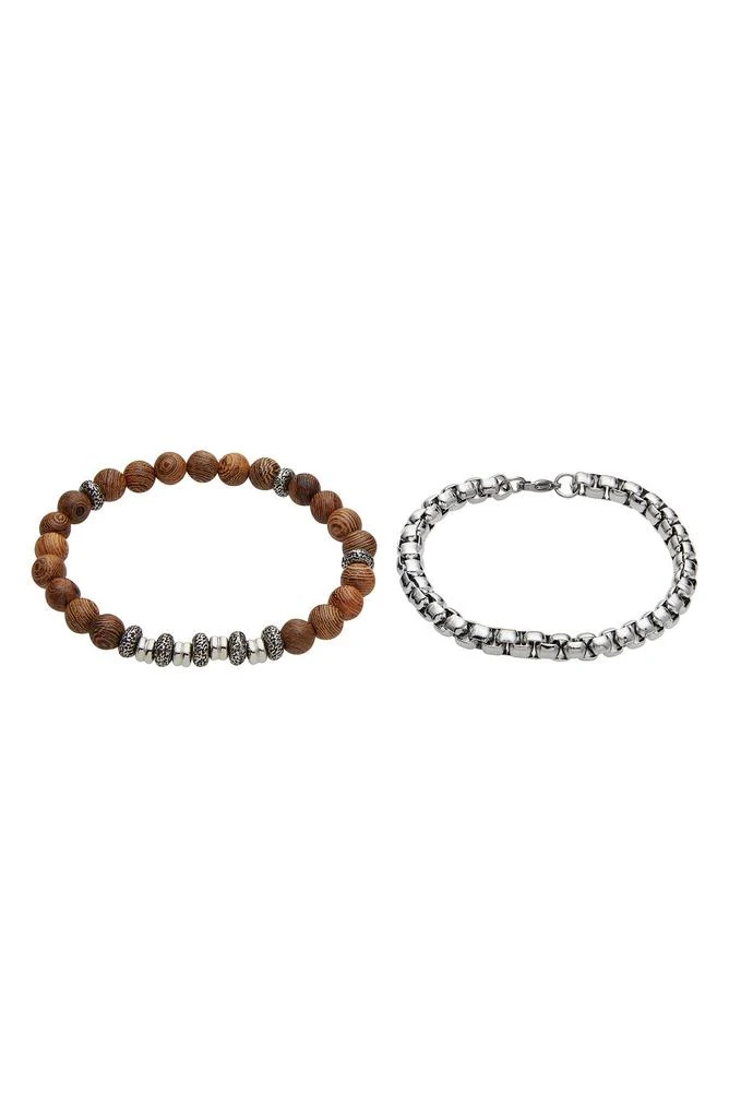 AMERICAN EXCHANGE Men's Set of 2 Beaded Stretch Bracelet & Box Chain Bracelet 3