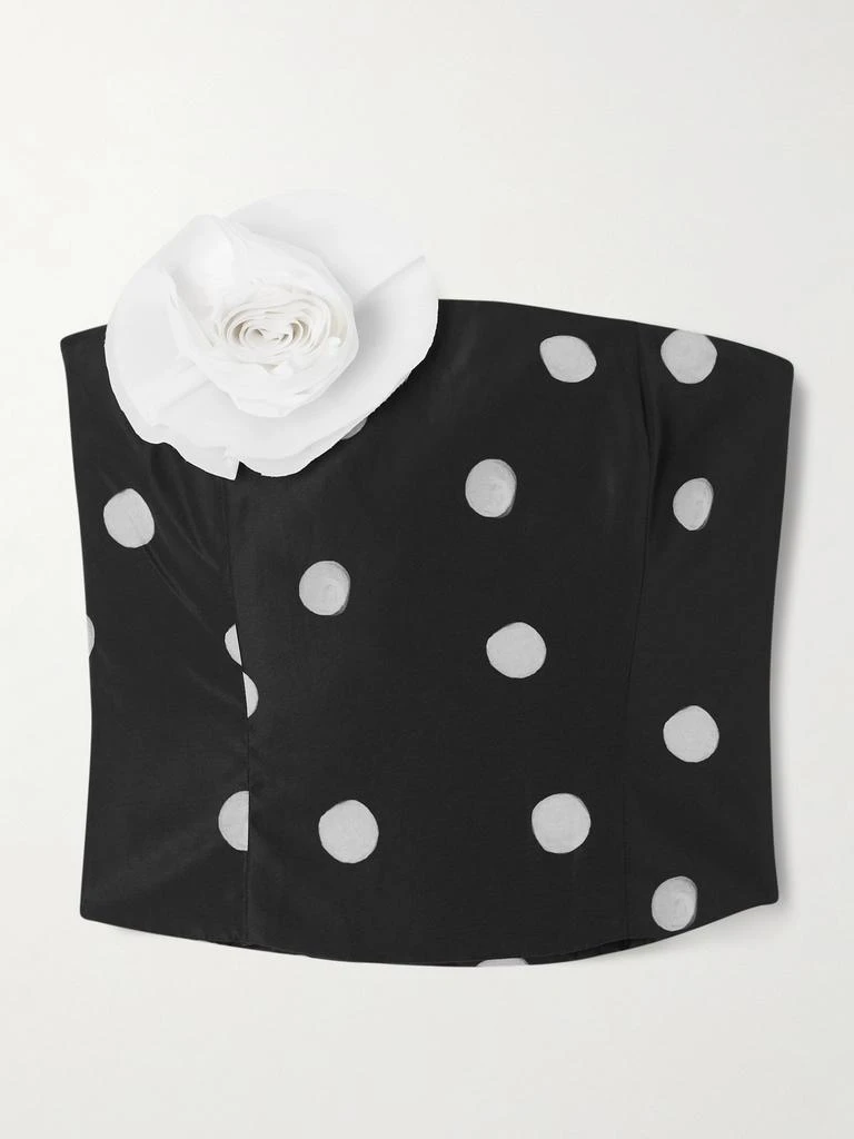 Bernadette Lena Cropped Appliquéd Polka-dot Taffeta Bustier Top