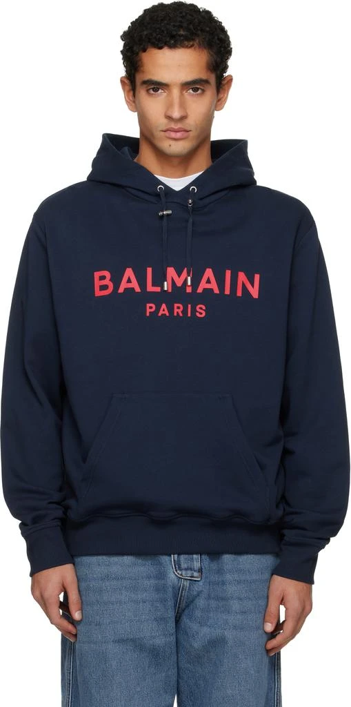 Balmain Navy Printed 
Balmain
 Paris Hoodie 1