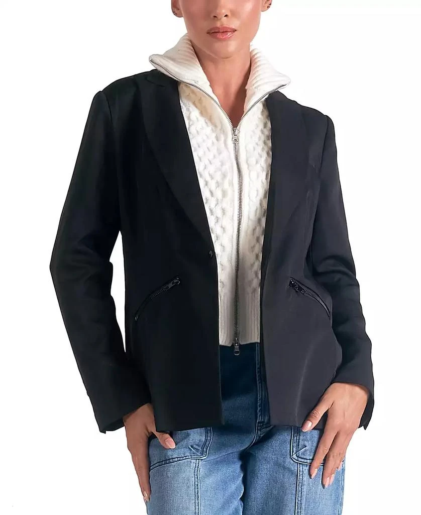Elan Women's Long-Sleeve Peak-Lapel Blazer Sweater 1