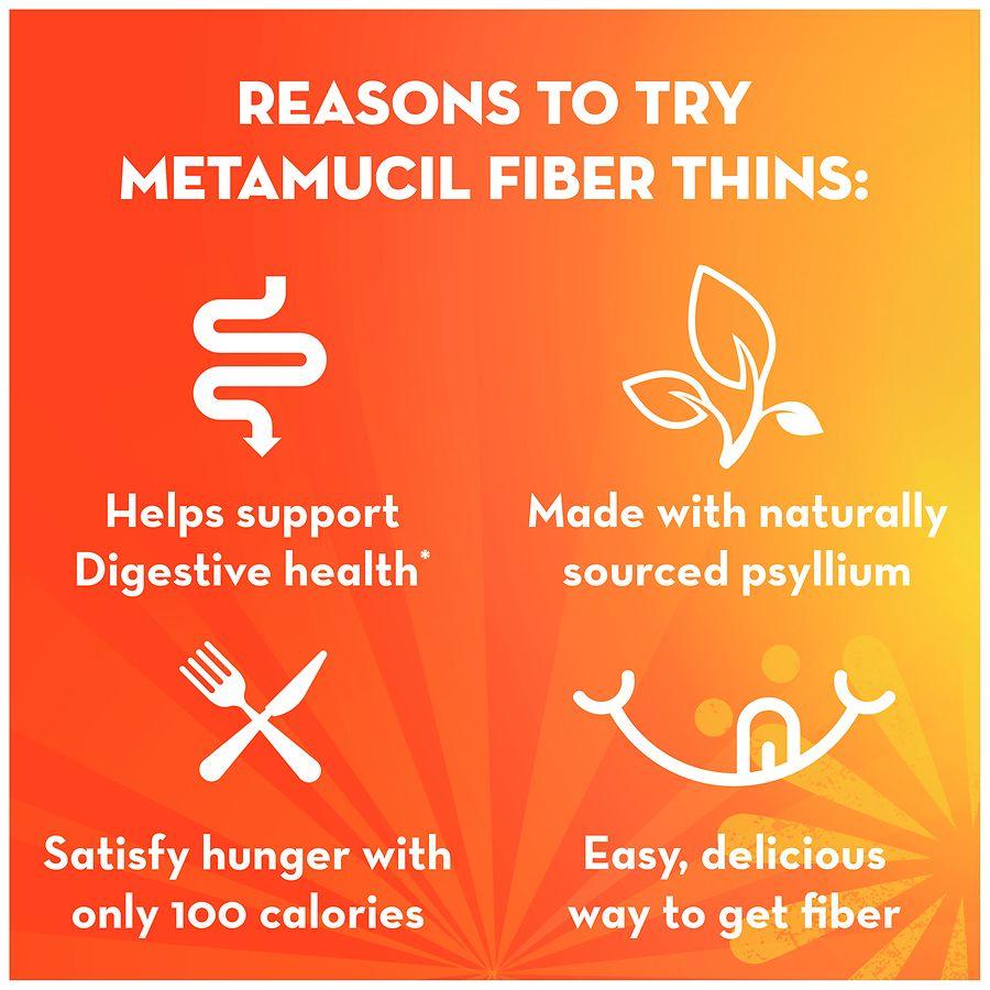Metamucil Fiber Thins, Psyllium Husk Fiber, Supports Digestive Health and Satisfies Hunger Cinnamon Spice
