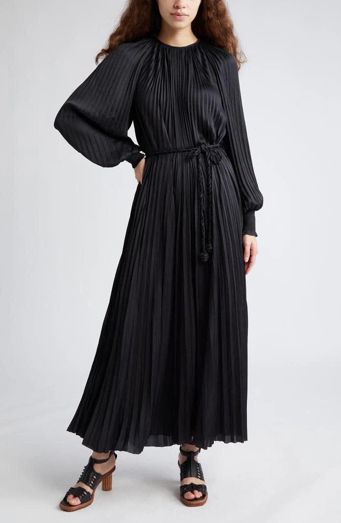 Ulla Johnson Zora Long Sleeve Pleated Satin Maxi Dress 5
