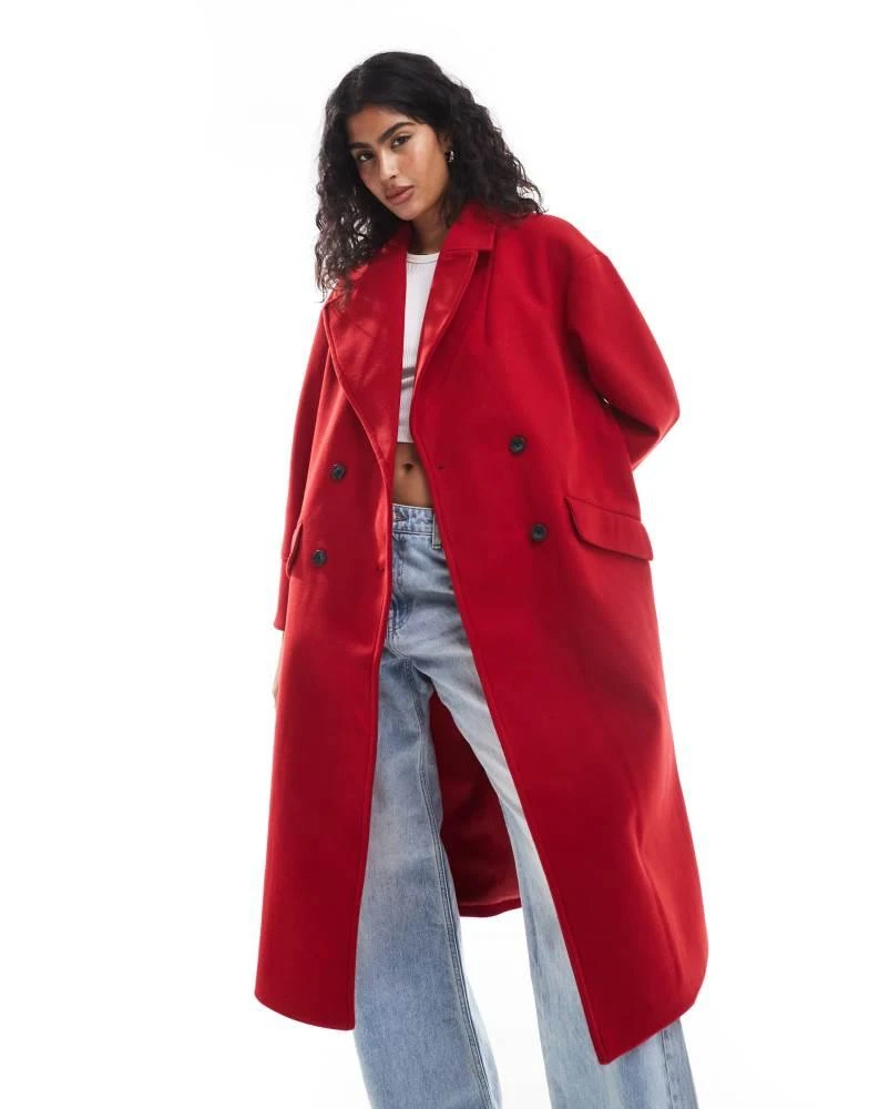 Stradivarius Stradivarius oversized soft touch coat in red 1