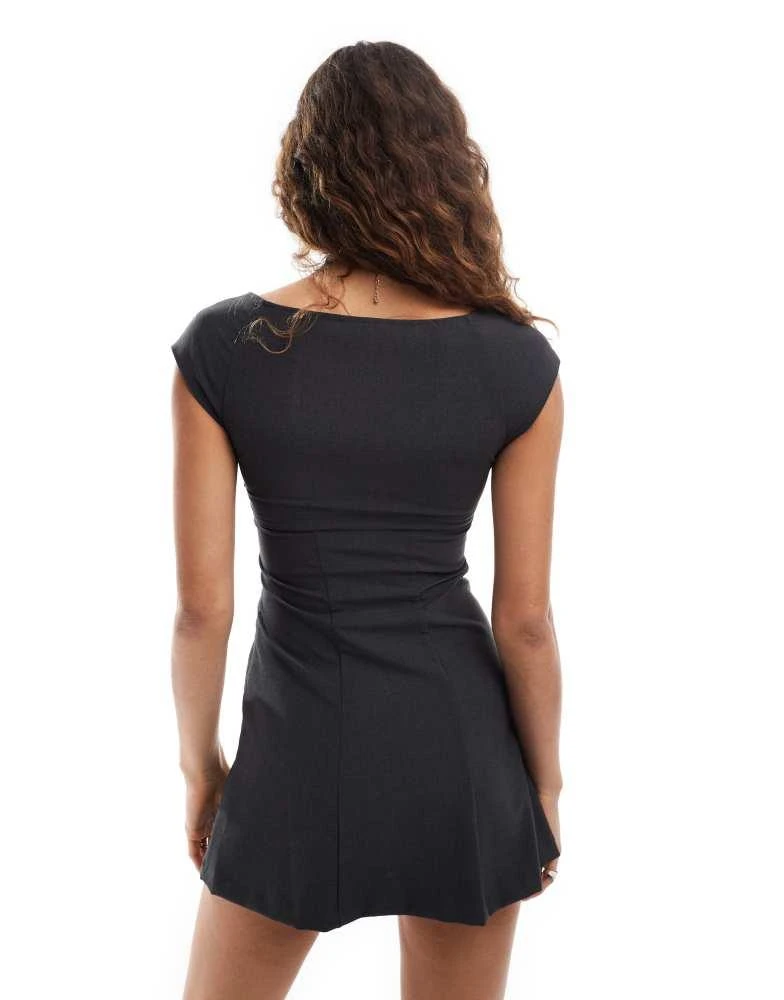 Weekday Weekday Aniara structured mini dress in dark grey melange 3
