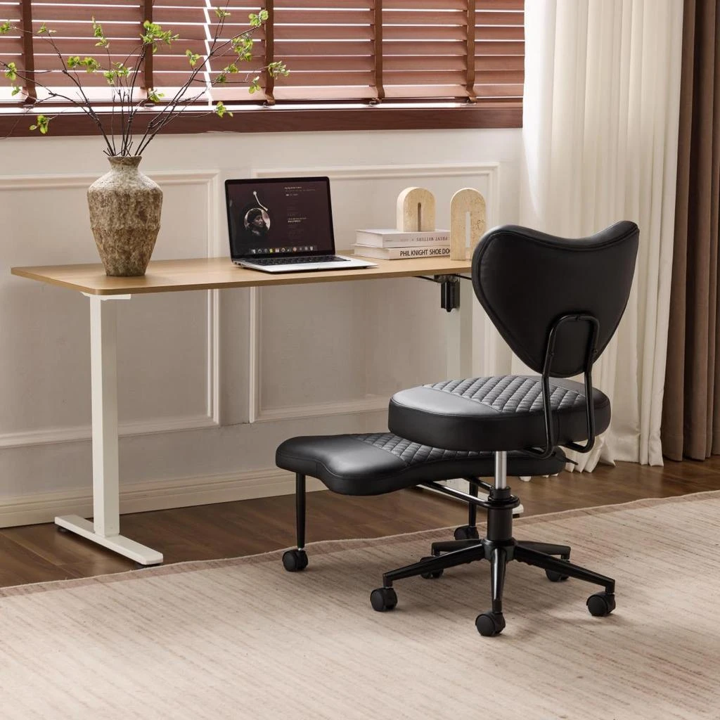 Streamdale Furniture Streamdale Ergonomic Cross-Legged Swivel Chair, Adjustable Height, PU Leather, Black 4