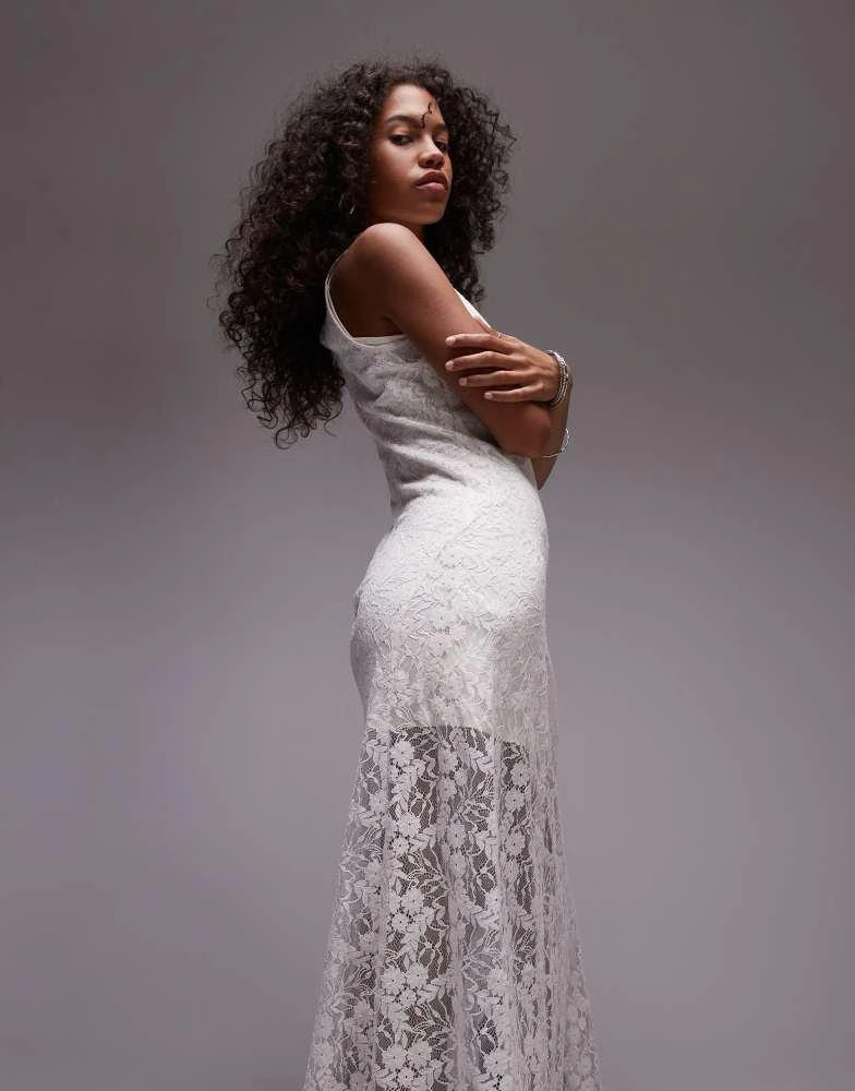 Mango Mango lace hem midi dress in white 1