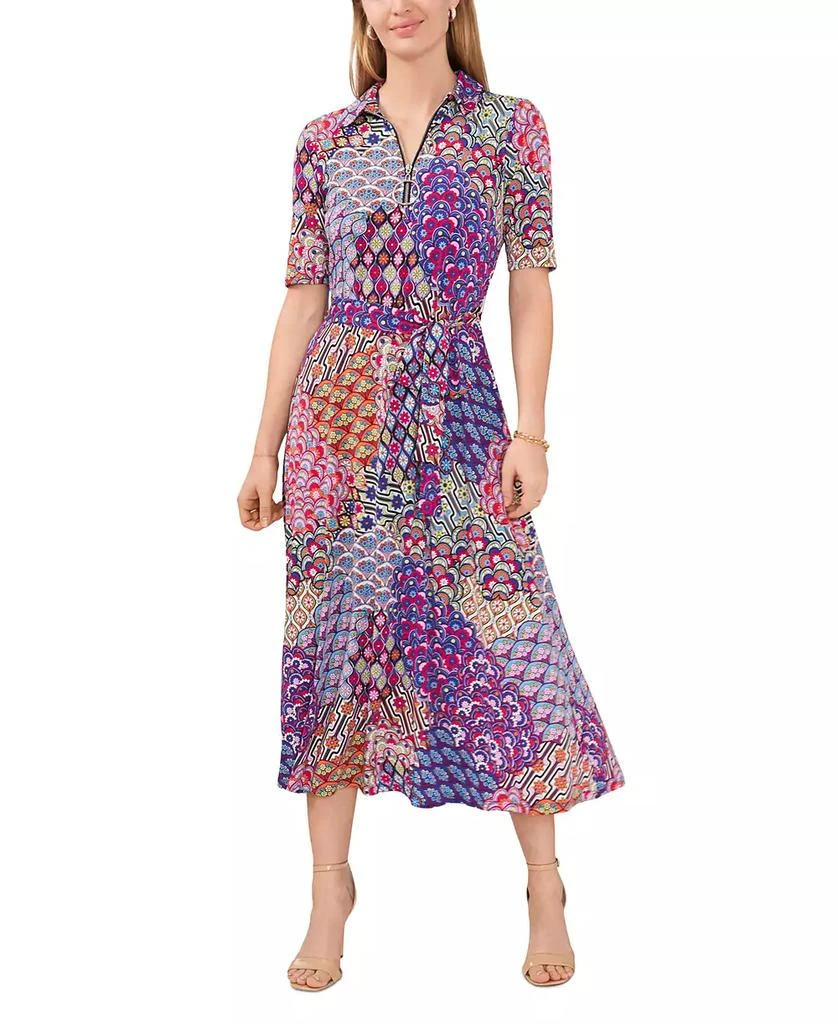 MSK Petite Mod-Print Fit & Flare Collared Dress 1