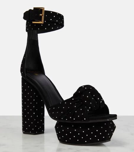 Balmain Ava embellished suede platform sandals 6