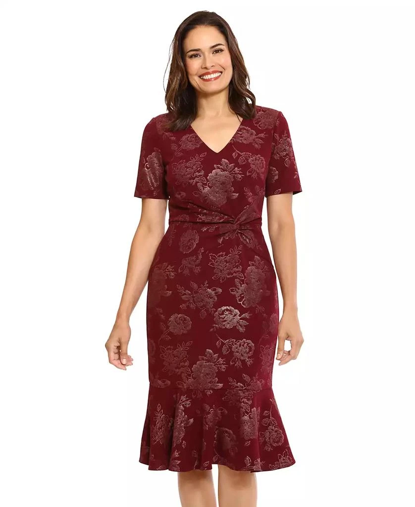 London Times Petite Twist-Waist Flounce-Hem Midi Dress 3