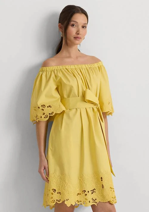 Ralph Lauren Ralph Lauren Womens Eyelet Cotton Off The Shoulder Dress 4