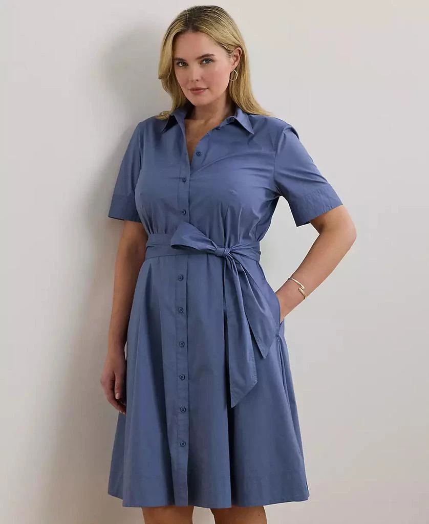Plus Size Belted Cotton-Blend Shirtdress – On Sale Now with Up to