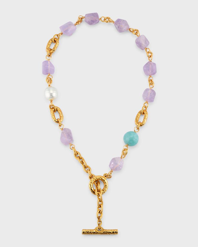 BEN-AMUN Pearl and Semiprecious Stone Toggle Necklace