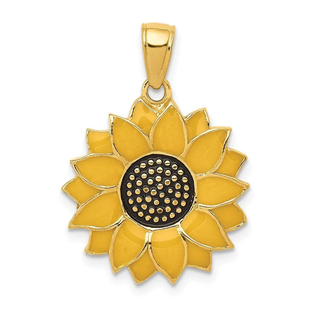 Diamond2Deal 14k Yellow Gold Enameled Yellow Sunflower Pendant 1