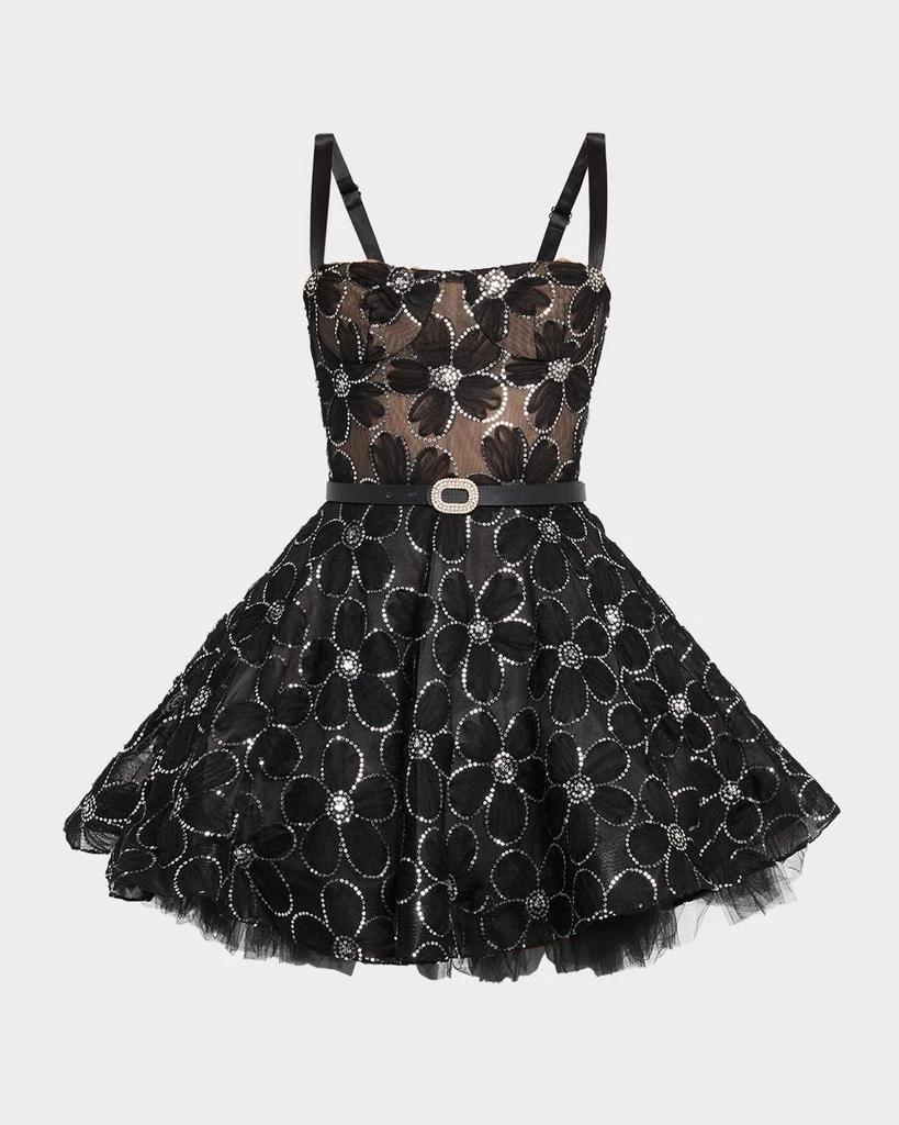 slim fit dress slacks Floral Sequin Fit-And-Flare Mini Dress with Structured Bodice Mauve / Large main image 1
