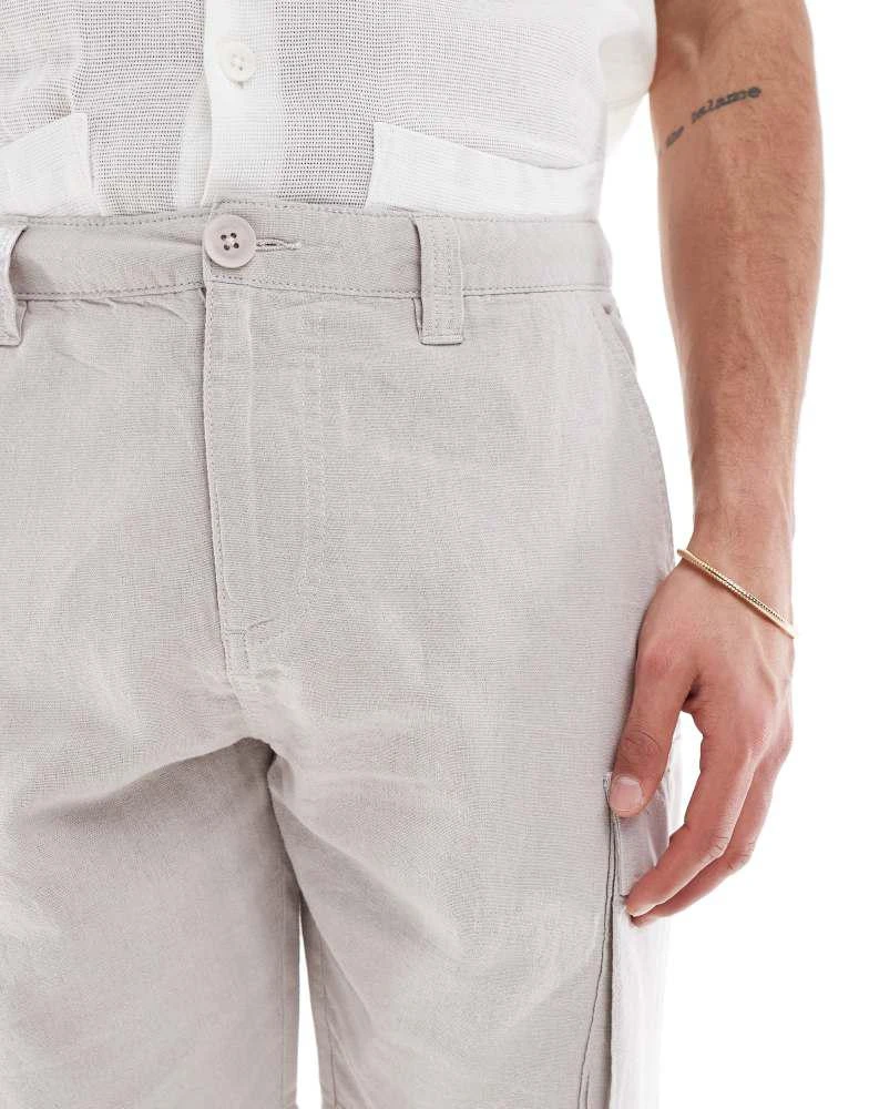 French Connection Mens French Connection cargo pocket linen shorts in stone 5