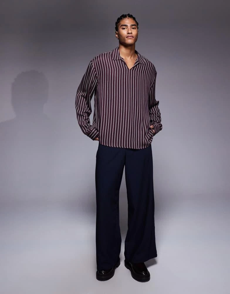 ASOS ASOS DESIGN boxy oversized overhead shirt in burgundy stripe 2