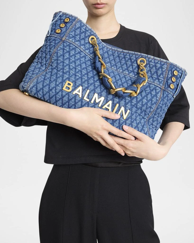 Balmain 1945 Shoulder Bag in Grid Quilted Denim 6