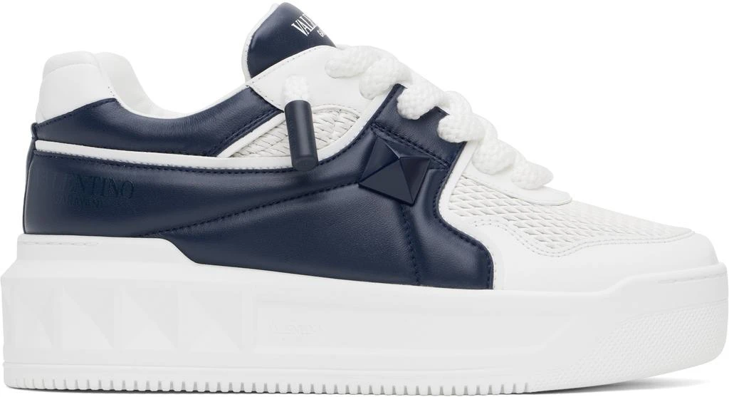 Valentino White & Navy Low-Top One Stud XL Sneakers 1