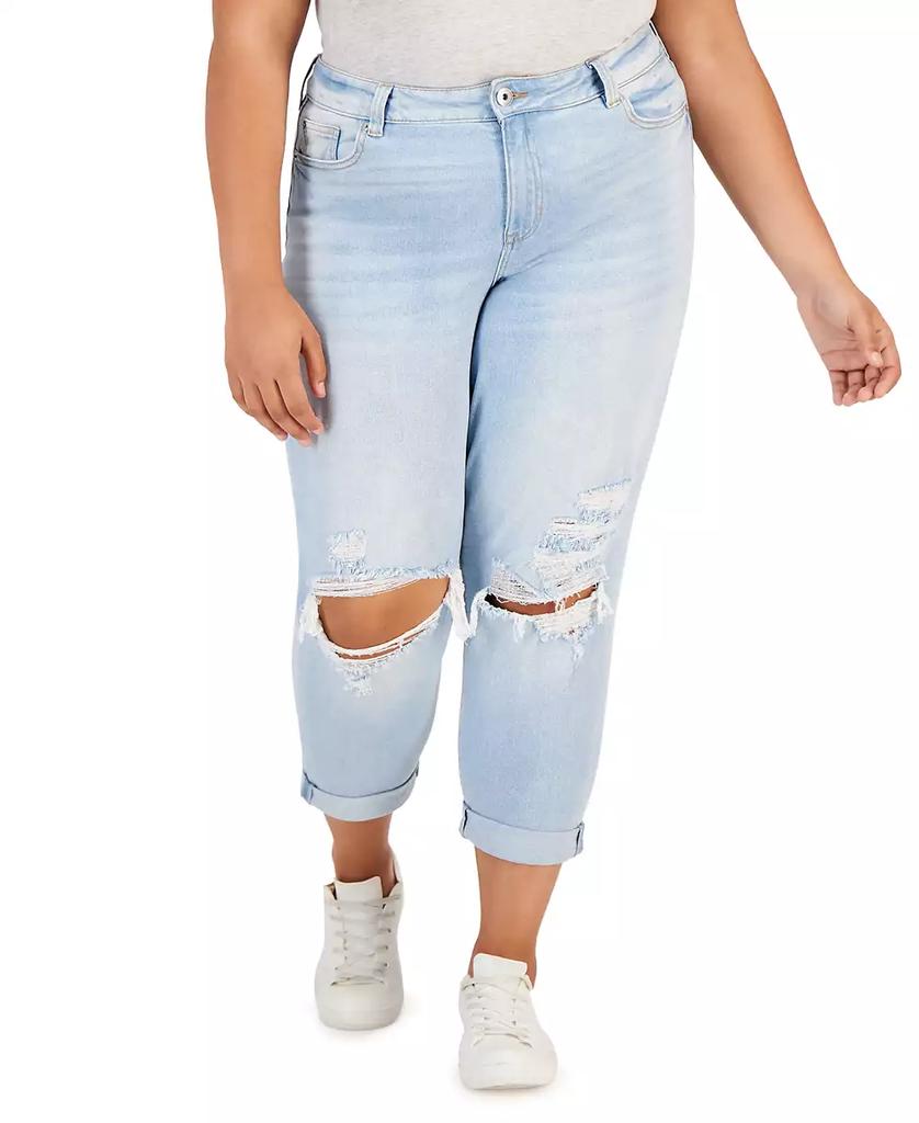 Celebrity Pink Trendy Plus Size Distressed Girlfriend Jeans