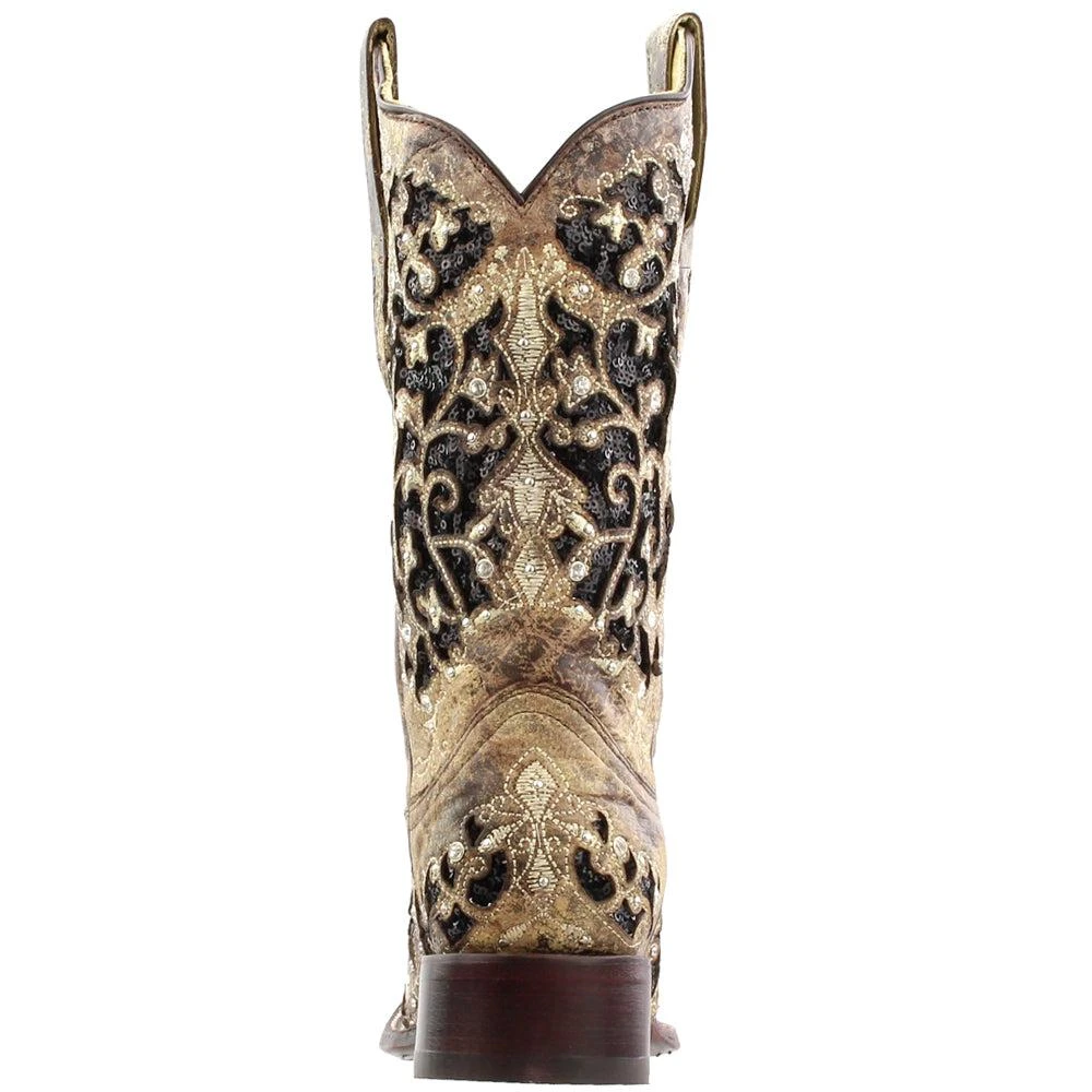 Corral Boots Sequined Tooled-Inlay Square Toe Cowboy Boots 3